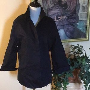 Navy blue three-quarter length cuffed sleeve shirt or light jacket